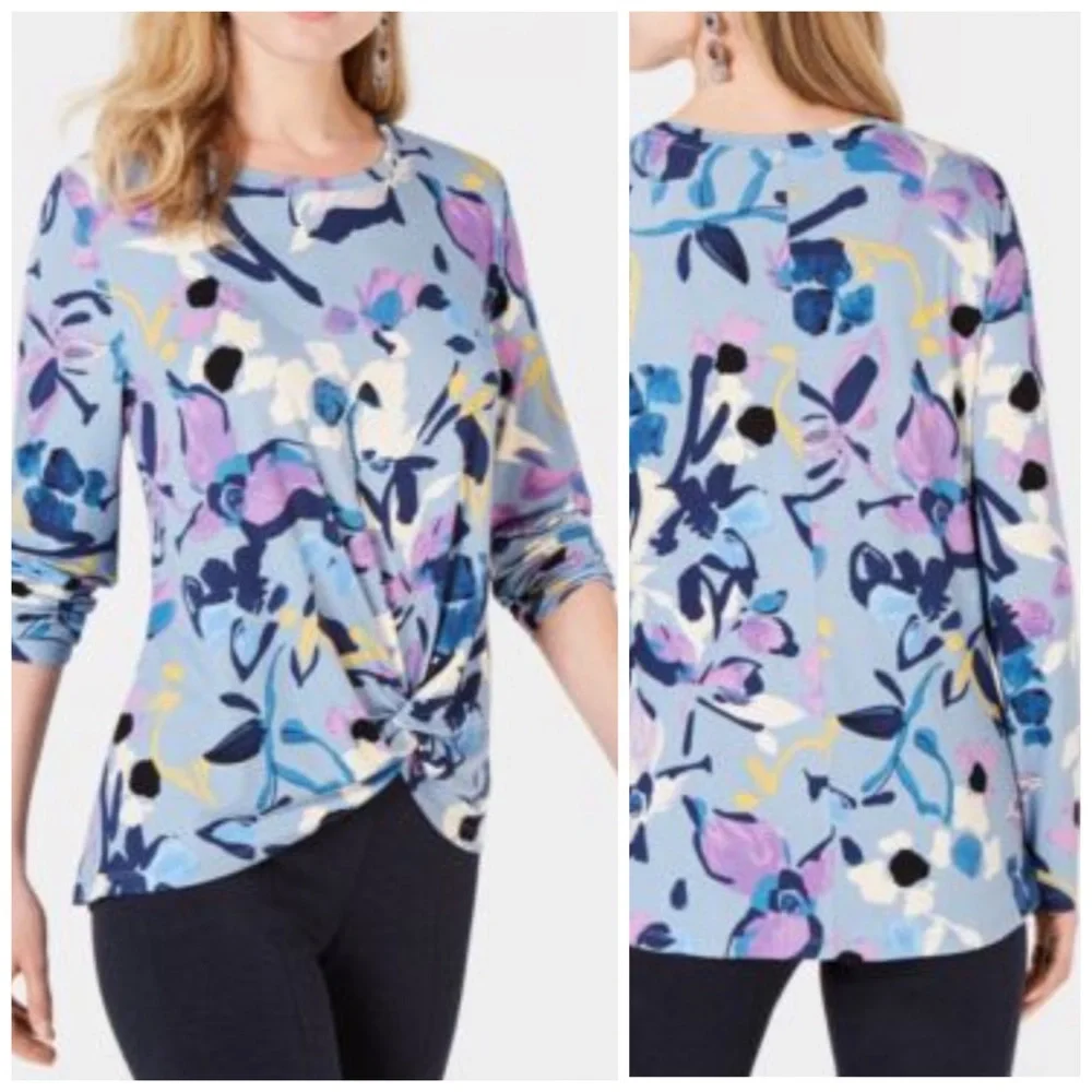 Style & Co Floral Twist Front Top Size XL - Picture 1 of 5